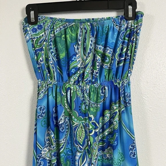 Cristina Love Blue Green Paisley Strapless High-Low Maxi Dress Womens XL - Picture 4 of 10